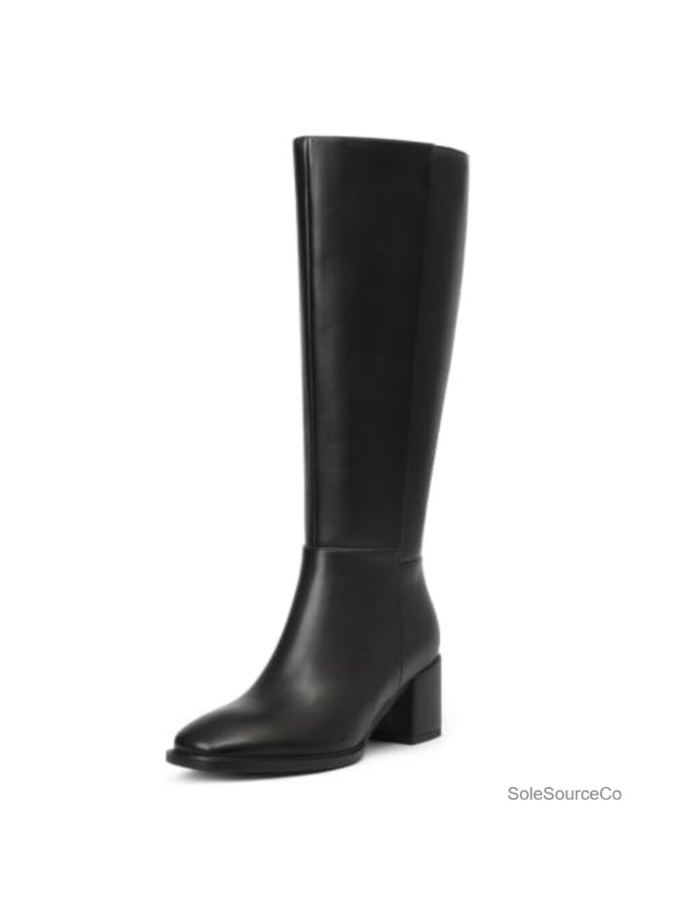 Faux Leather Knee High Boots Low Block Heel Round Toe Side Zipper